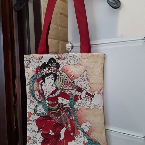 Sac geisha  sac épaule coton bordeaux geisha coloré  40 h sur 33 cm ,,