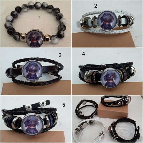 Bracelet ,teckels, tetes noires, bracelet cuir, ajustable, de 18 a 22cm, boutons pressions 18mm
