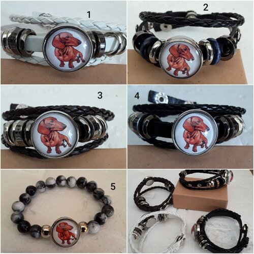 Bracelet ,teckels, bruns , chiens, bracelet cuir, ajustable, de 18 a 22cm, boutons pressions 18mm