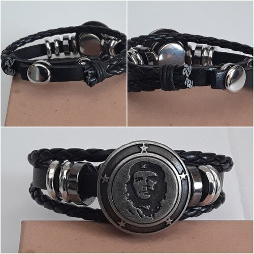 Bracelet, nirvana, cuir noir, bouton, métal de zinc, bracelet de 18 a 20cm