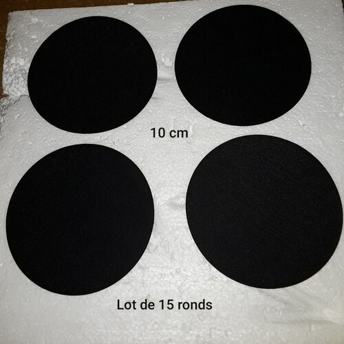 Lot de 15 patchs, ronds noirs de 10 cm, twilly , coton, bords découper au laser