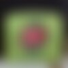 Trousse, coton vert clair, lime, fleur rose, doublée , tirette,22/14 cm, tricot