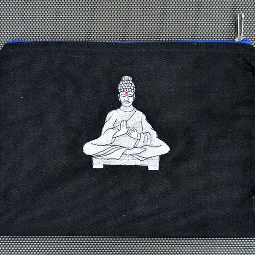 Trousse noire coton, tirette , bouddha , 28/20cm