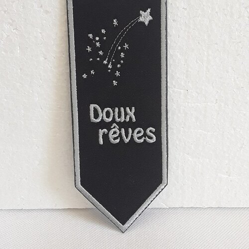 Marque pages , coton, noir , broderie grise , doux reves , étoiles filantes  , 13/5cm, broder