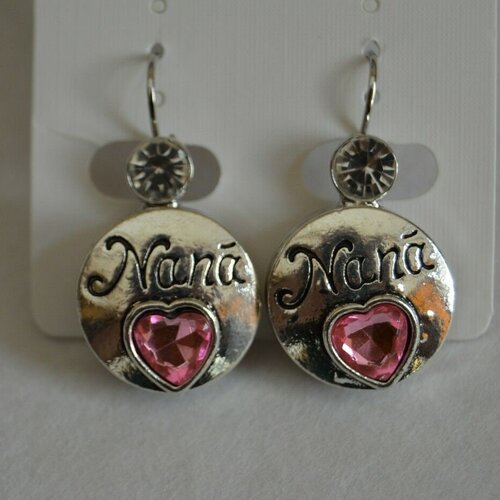 Boucles d ' oreilles, faux strasses, boutons pressions, métal, nana, perles coeurs roses,