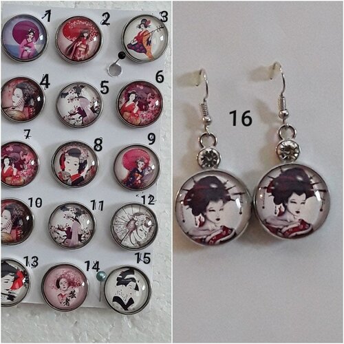 Boucles d'oreilles pendantes geisha japonaise , petites perles , lobes