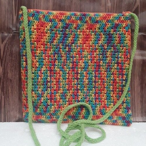 Sac bandoulière coton granny grand mère boho bohème coloré multicolore , sac 21 cm