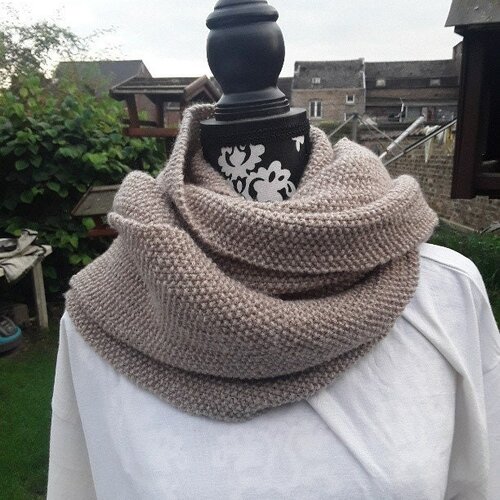 Écharpe laine / châle chèche étole écharpe laine tricot point de riz ,   beige  50 cm / 1.40m,
