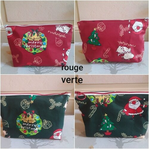 Trousse de toilette coton merry christmas noêl doublée tirette coton , 23/14/5cm