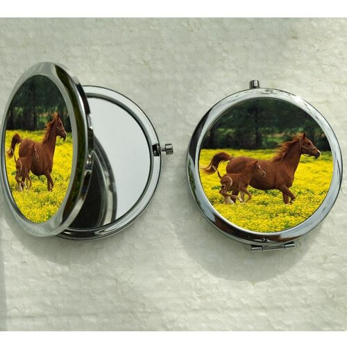 Miroir de poche , chevaux  , 6 cm