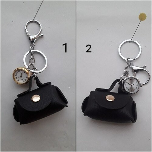 Bijoux de sac, mini porte monnaie, noir , synthétique, avec cadran montre  , 5/5/1.5 cm ,envoyer le no lors de la commande