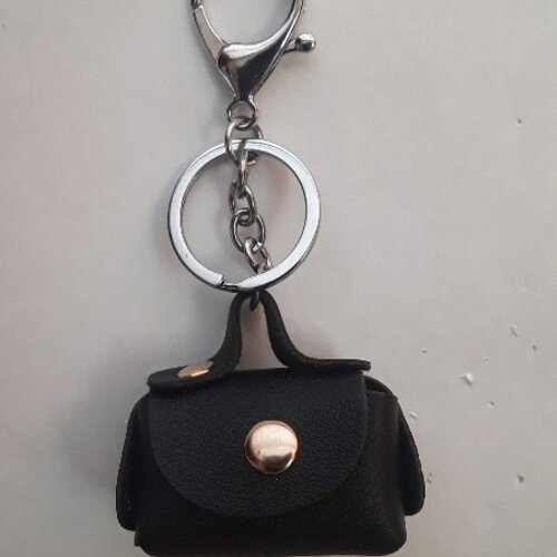 Bijoux de sac mini porte monnaie cuir synthétique noir , mousqueton , anneau , 5.5 cm / 5 cm/1.5 cm