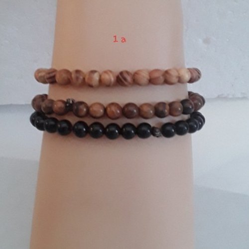 Bracelets perles bois. perles rondes 6mm en bois de palissandre. lot 3 bracelets. noirs brun clair brun foncé