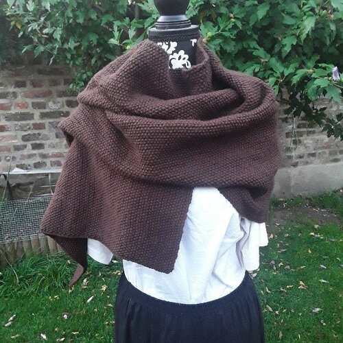 Écharpe laine étole chauffe épaules chèche large écharpe  foulard châle brun marron laine , 60 cm sur 1.40m , tricot point de riz