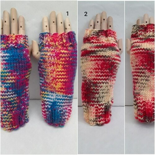 Mitaines gants sans doigts laine rouge jaune rose kaki ,  bleu ,21 cm, tricot