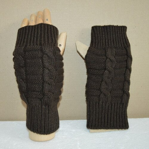 Mitaines, gants  , laine , acrylique , brun foncé ,  19 cm