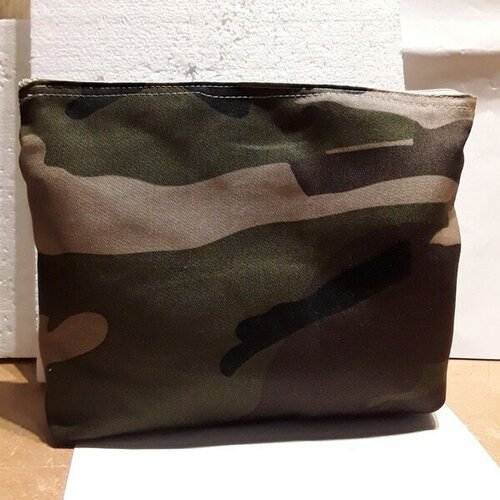Trousse camouflage, militaire, 27l/20h/5cm, coton kaki, noir, beige , doublée poche , tirette