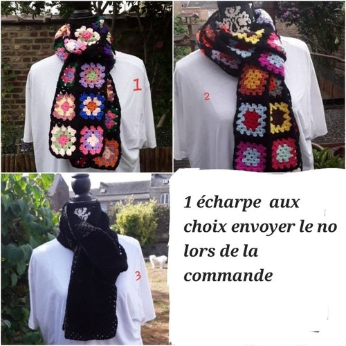 Écharpe crochet granny , acrylique , carrés , grand mére, 180 cm / 18cm