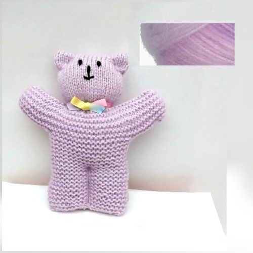 Nounours , peluche, bonhomme tricot , parme , 20 cm, rembourré