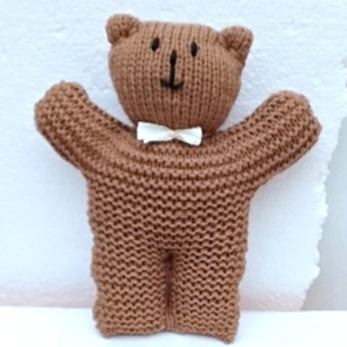 Ourson , nounours , brun , tricot mains , acrylique , 20 cm