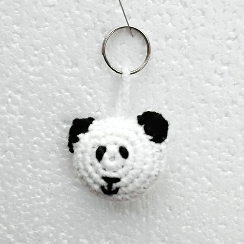Porte clés , bijoux de sac , panda , noir et blanc , +- 5 cm crocheter , anneau métallique