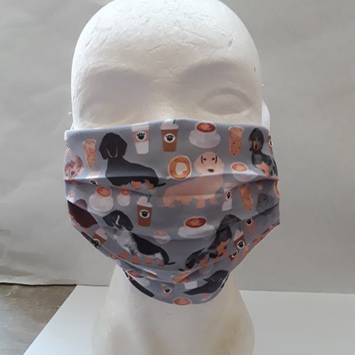Masque , visage, faciale , protection , 3 plis , coton, filtre , élastiques , chiens , teckels