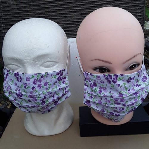 Masque ,protection visage , fleurs mauves , colorés, filtre, poche, 3 plis, lavable,40 degrés,réutilisable,  prix pour 1 masque