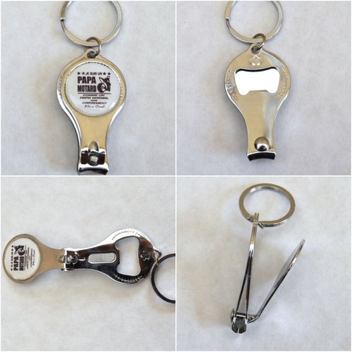 Porte clés , décapsuleur , coupe ongles , 3 en 1 , acier , papa , motard , 6 cm + anneau