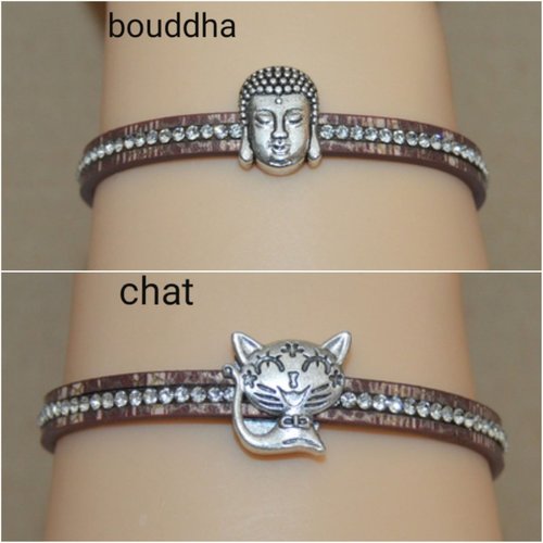1, bracelet , bouddha , chat, cordon , simili cuir , plat , rouge , indien , strass , 6.5mm , passant , plat , 15 cm + chaine ajustable