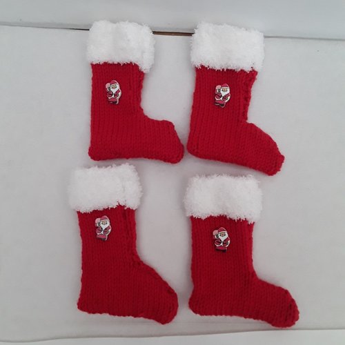 Bottes noêl chaussettes porte couverts décoration  , laine rouge  blanc  4 bottes  père noêl