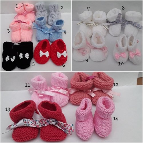 Chaussons laine tricot acrylique  bébé 0 à 4 mois ou plus , 1 paire au choix envoyer le numero lors de la commande