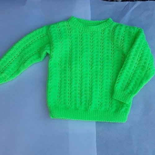 Pull enfant 4 ans vert flluo , tricot mains