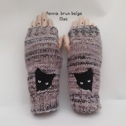 Mitiaines , gants sans doigts , 21 cm , chats noirs brodés 5cm