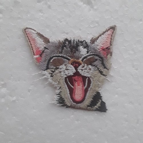 Patch thermocollant, chat souriant , broder , 7cm