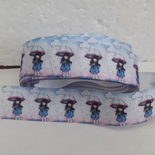 Ruban gros grain coton 25 mm , petites filles parapluie , vendu au mètre