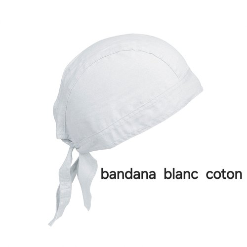 Bandana coton blanc , unisexe , liens de serrage