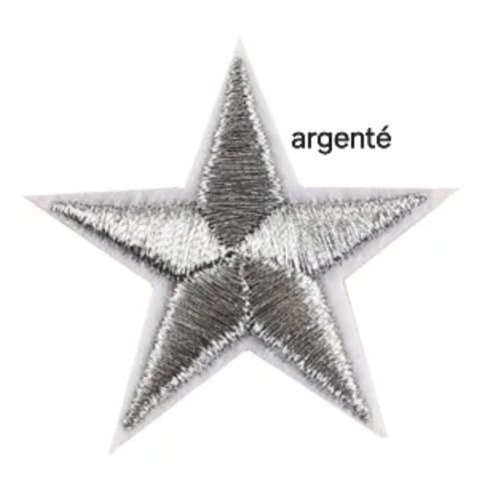 Lot 2 étoiles argentées , 4.5 cm , 5 branches , thermocollant
