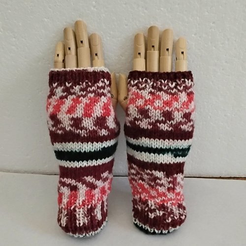 Gants sans doigts , mitaines , ouverture pouces , 21 cm , multicolore