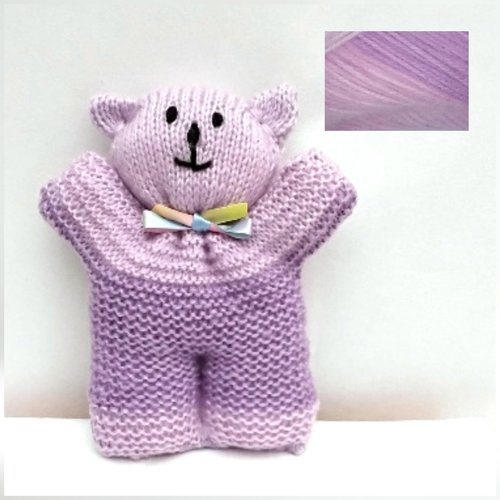 Peluche , doudou , nounours , parme , 20 cm , tricot , rembourré , hauteur 20 cm