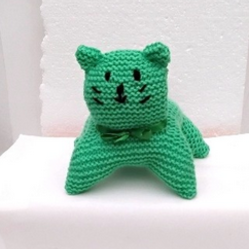 Chat tricot , acrylique , vert , tricot mains , rembourrage , 15 cm