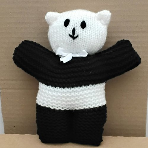 Ourson , tricot , nounours , noir et blanc , acrylique , rembourrer , 20 cm