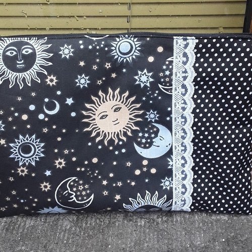 Trousse, coton , soleil , étoiles , doublée tirette , 25/18 cm