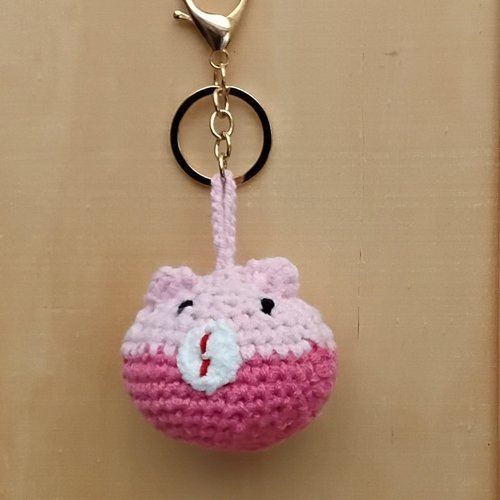 Porte clés , bijoux de sac cochon rose , crocheter mains , rembourré ,6 cm + mousquetons