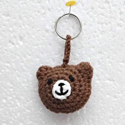 Porte clés , bijoux de sac , ours brun , rembourrer , crocheter coton , +-5 cm + anneau métallique