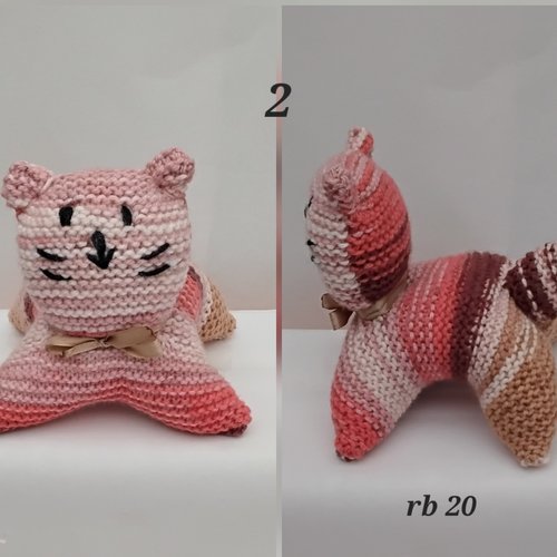 Chat , tricot , 15 cm , acrylique , beige , brun saumon
