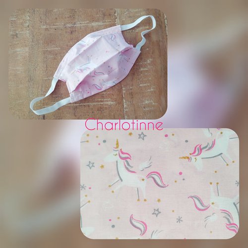 Masque de protection pour enfants en tissus motif licornes