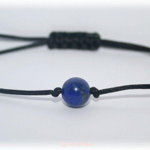 Bracelet pierre naturelle lapis-lazuli cordon noir ajustable