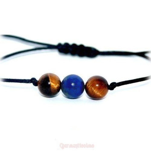 Bracelet pierres naturelles oeil de tigre et lapis-lazuli minimaliste, cordon fin