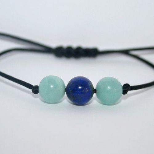 Bracelet perles pierres naturelles lapis-lazuli, amazonite, minimaliste, cordon fin