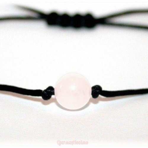 Bracelet perle pierre naturelle quartz rose cordon noir ajustable * bijoux saint valentin